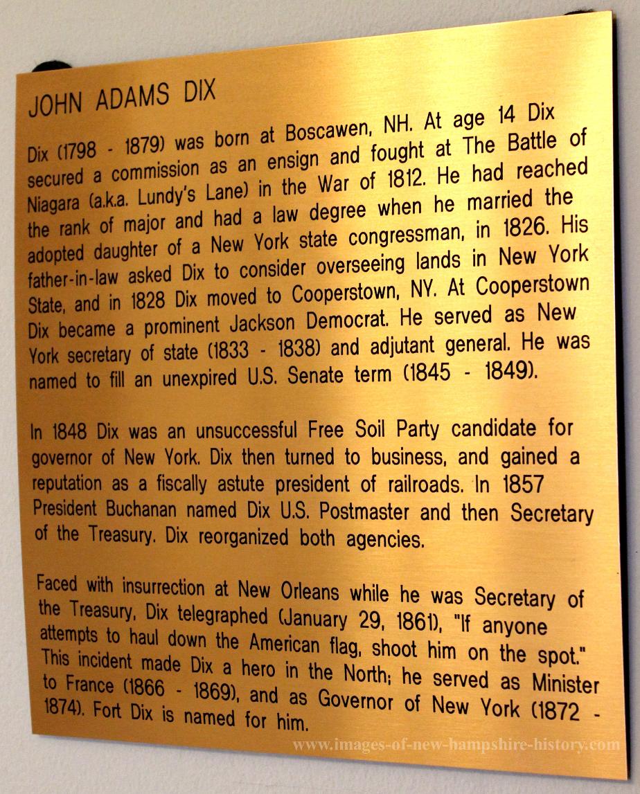 General John Adams Dix NH State House Portrait Plate