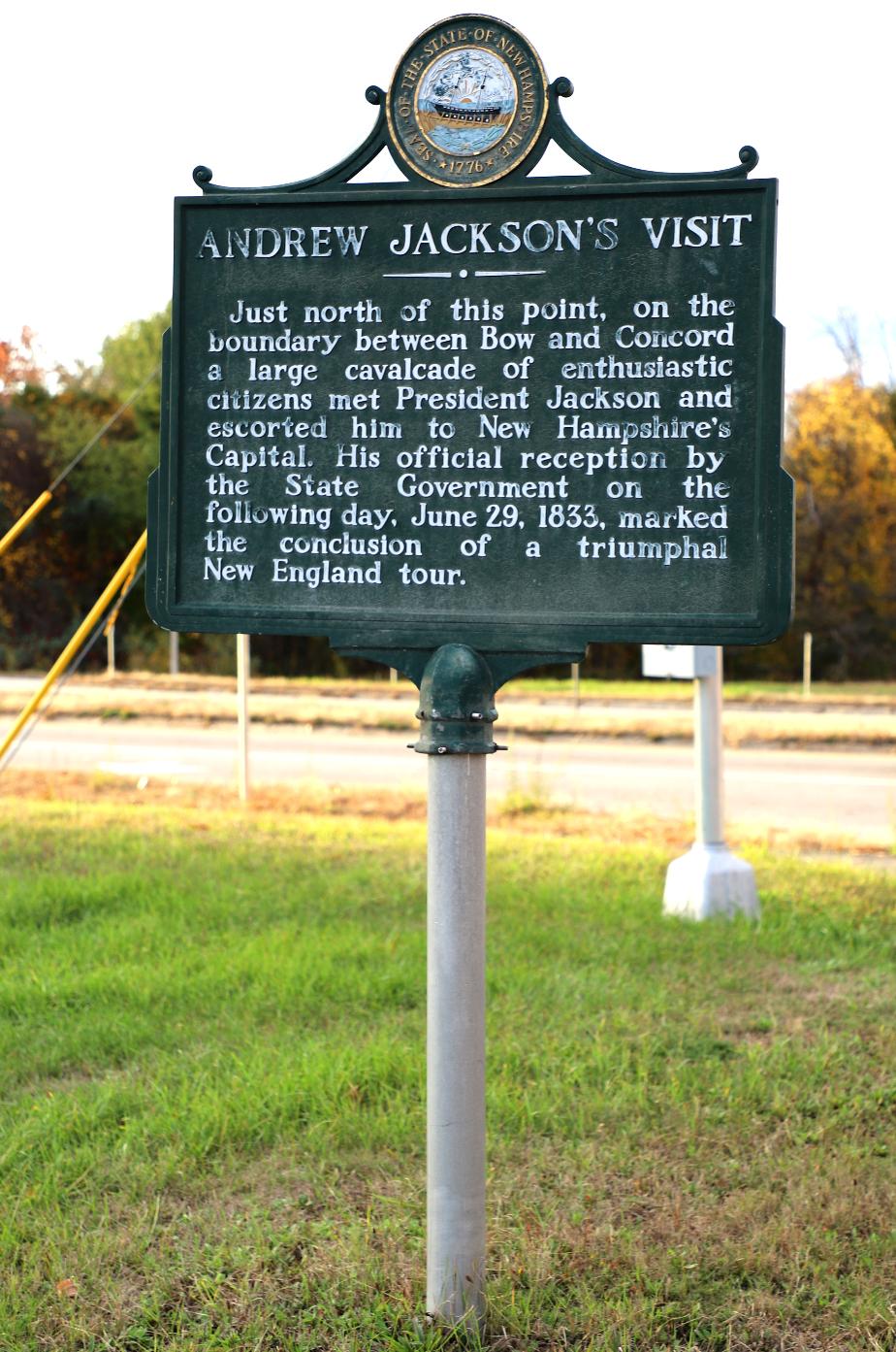 Andrew Jackson Visit NH Historical Marker Num 36 - Bow, New Hampshire