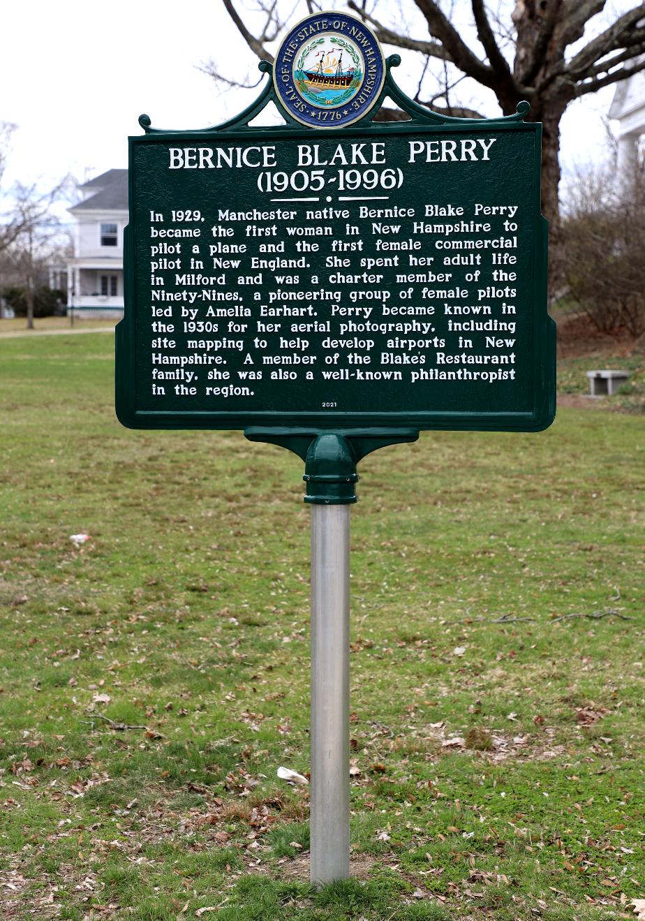 Bernice Blake Perry - First Woman Commercial Pilot Historical MArker #268 Milford New Hampshire