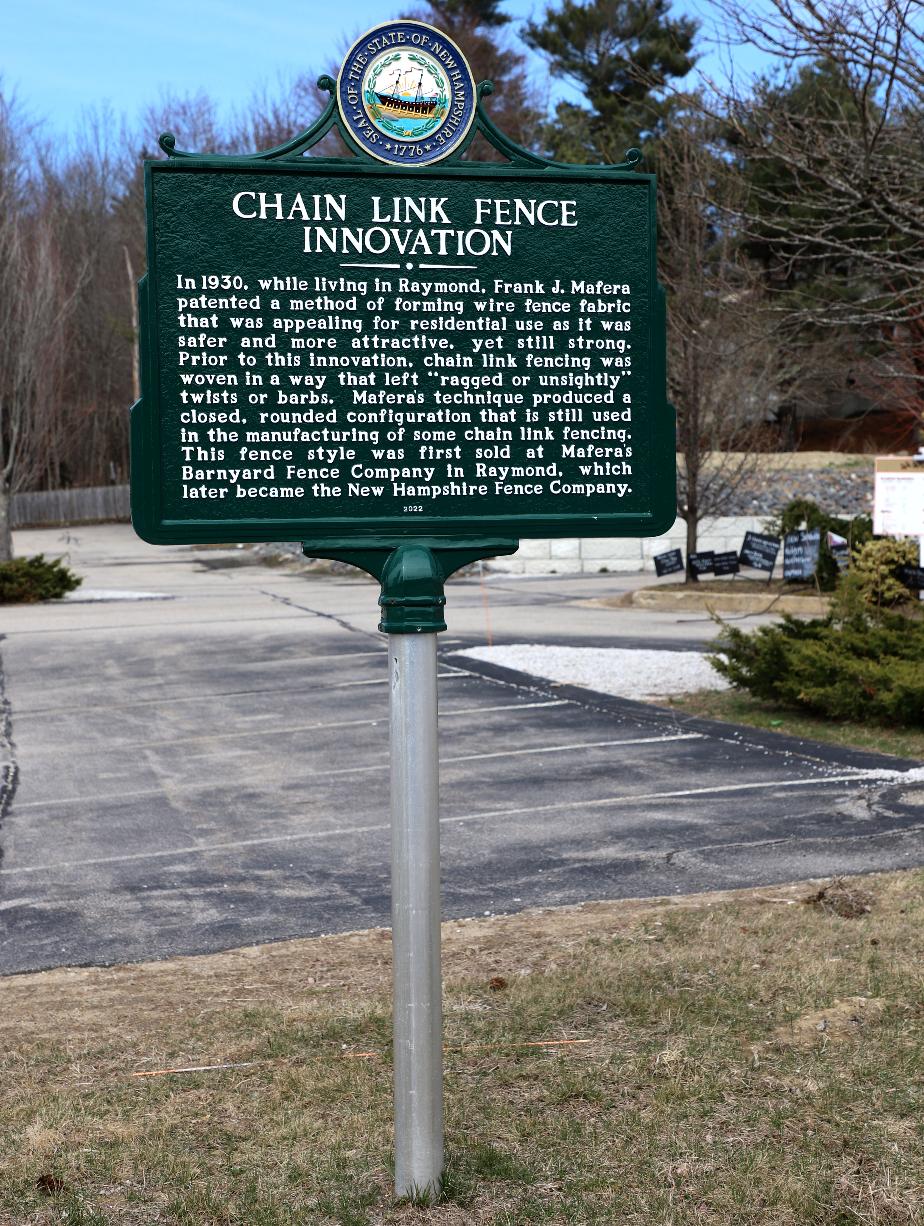 Chain Link Fence Innovation Historical MArker #273 - Raymond, New Hampshire