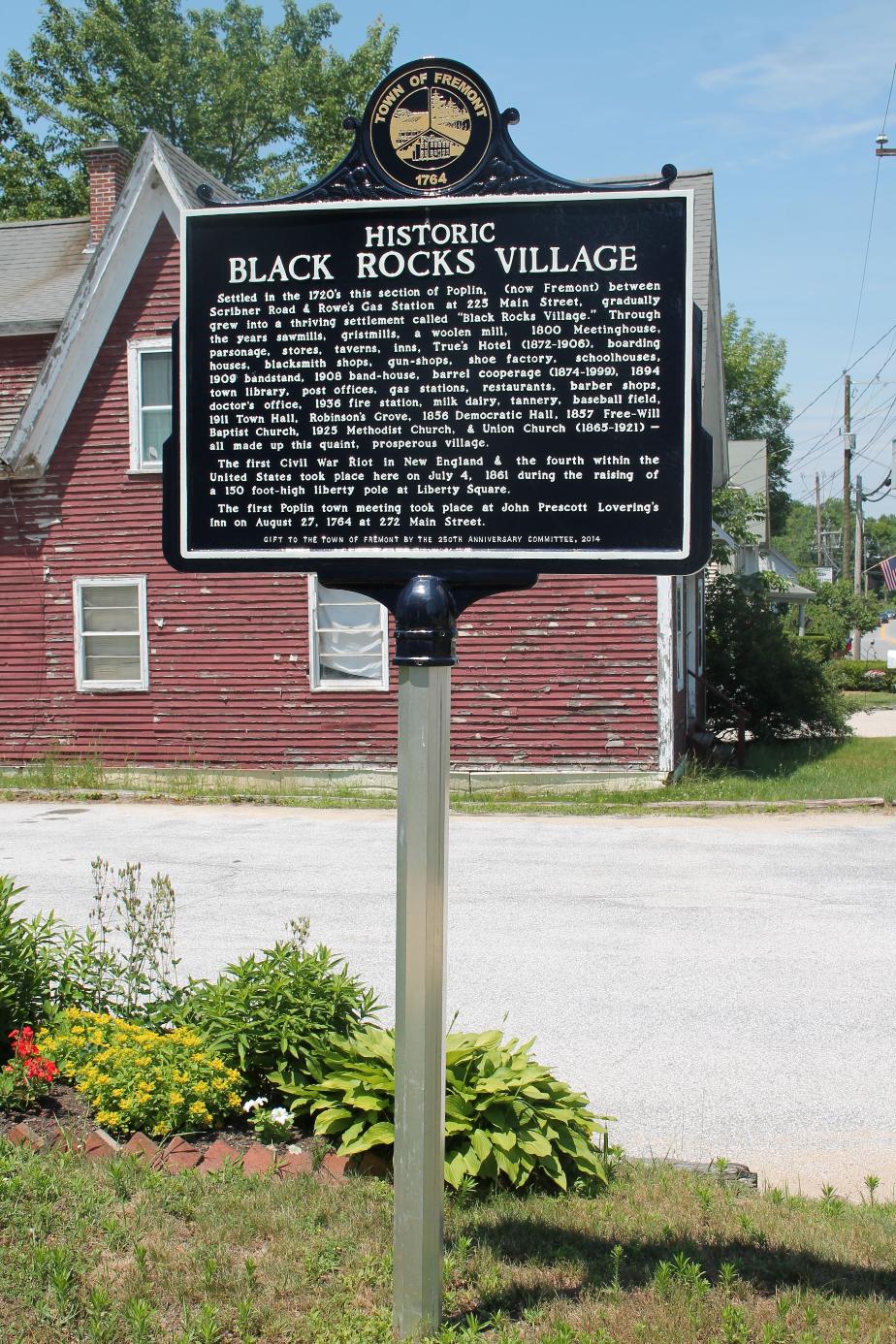 Fremont New Hampshire - Black Rocks Village Town Historical Marker