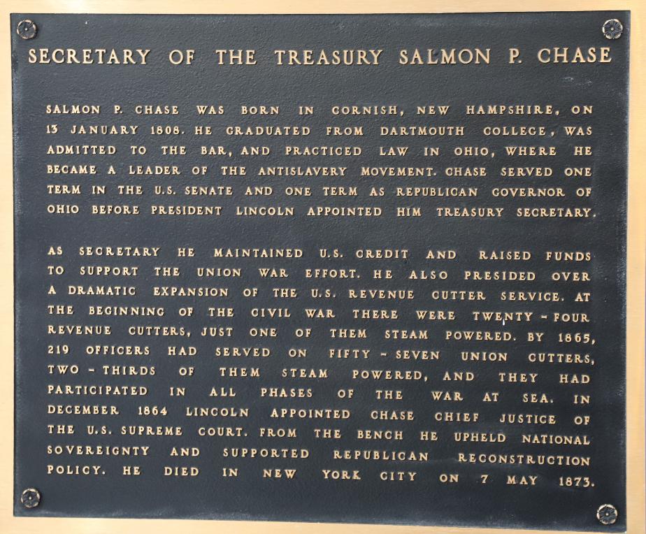 Salmon P Chase Coast Guard Academy Plaque