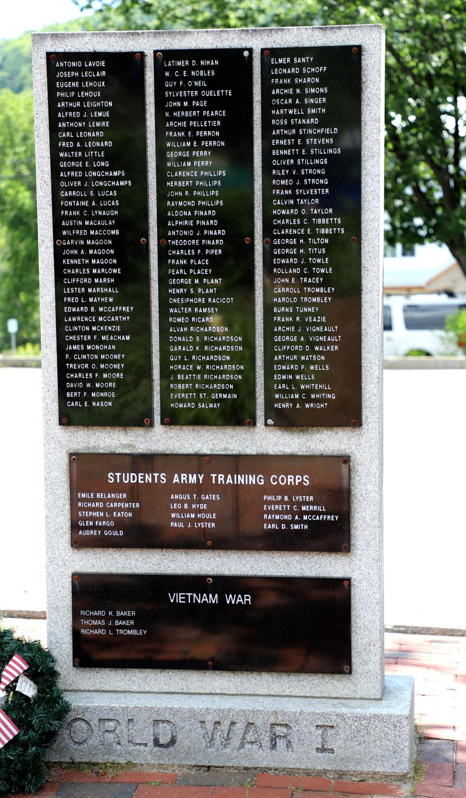Littleton New Hampshire World War I, World War II and Vietnam War Veterans Memorial