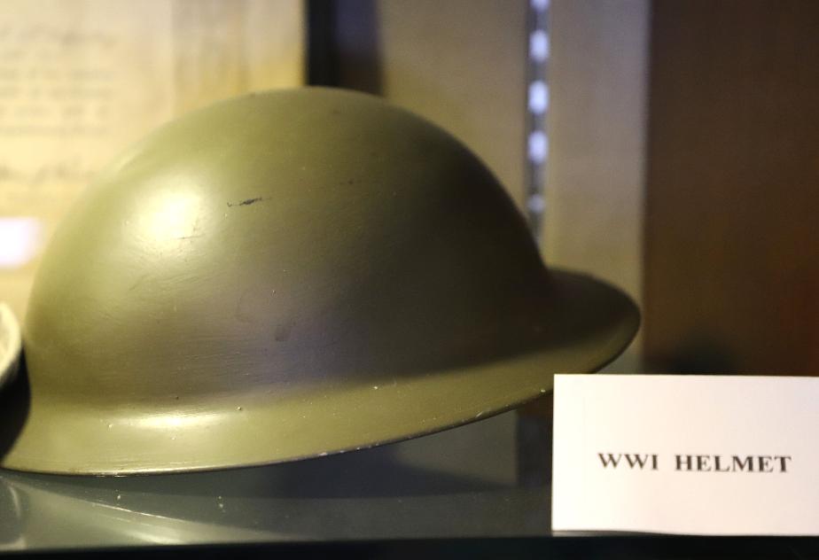 NH State Veterans Cemetery Display Case - WWI Helmet