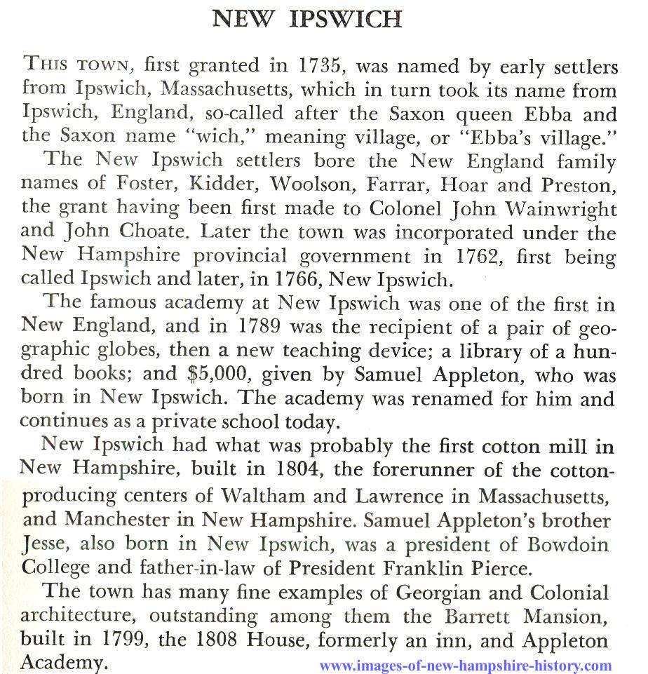 New Ipswich New Hampshire Town History