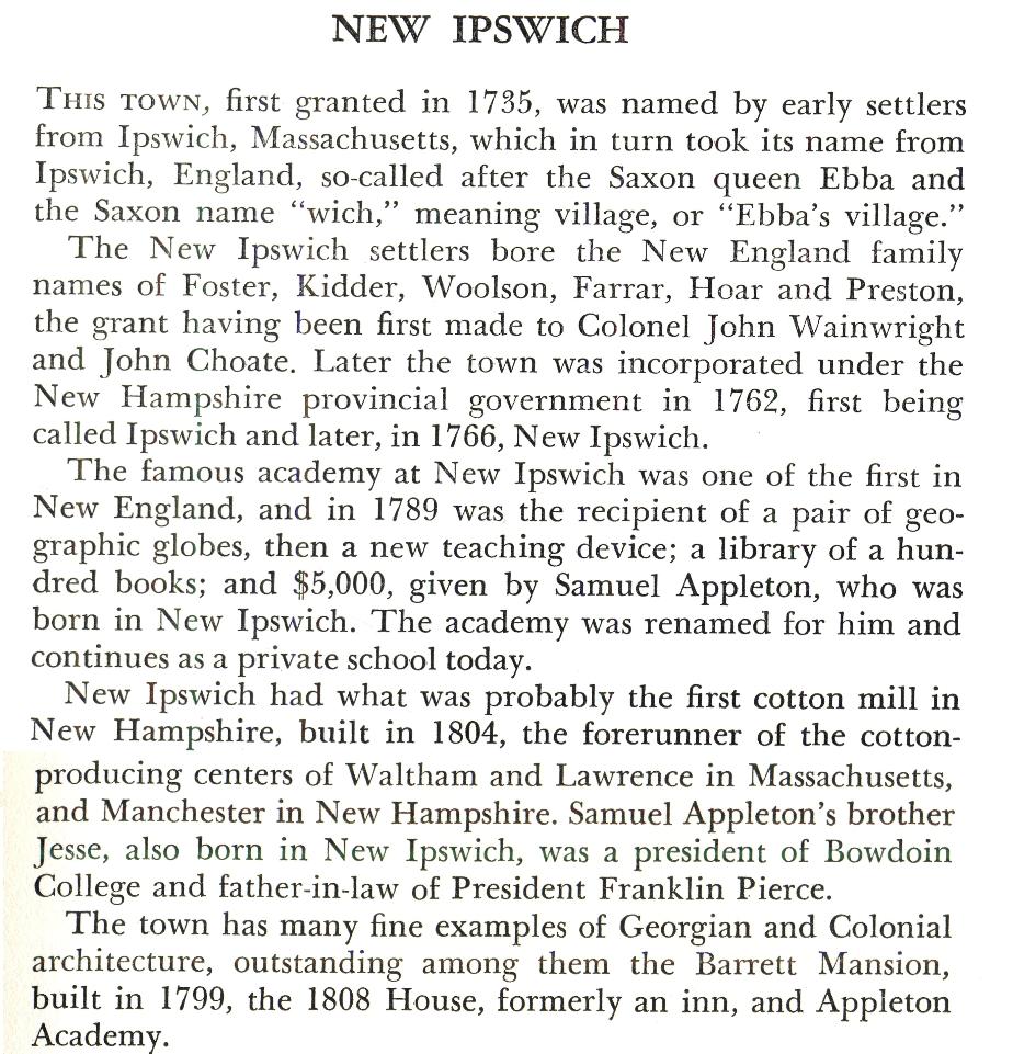 New Ipswich New Hampshire Town Name Origin