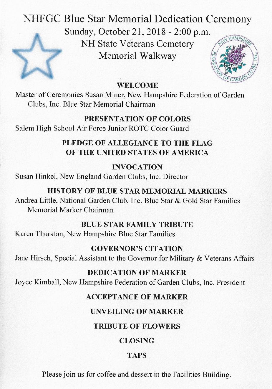 Blue Star Memorial Dedication - NH State Veterans Cemetery