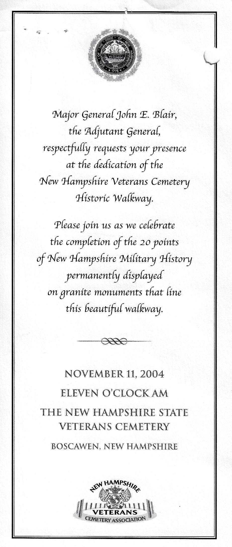 NH Veterans Cemetery Historic Walkway Dedication Nov 11 2004