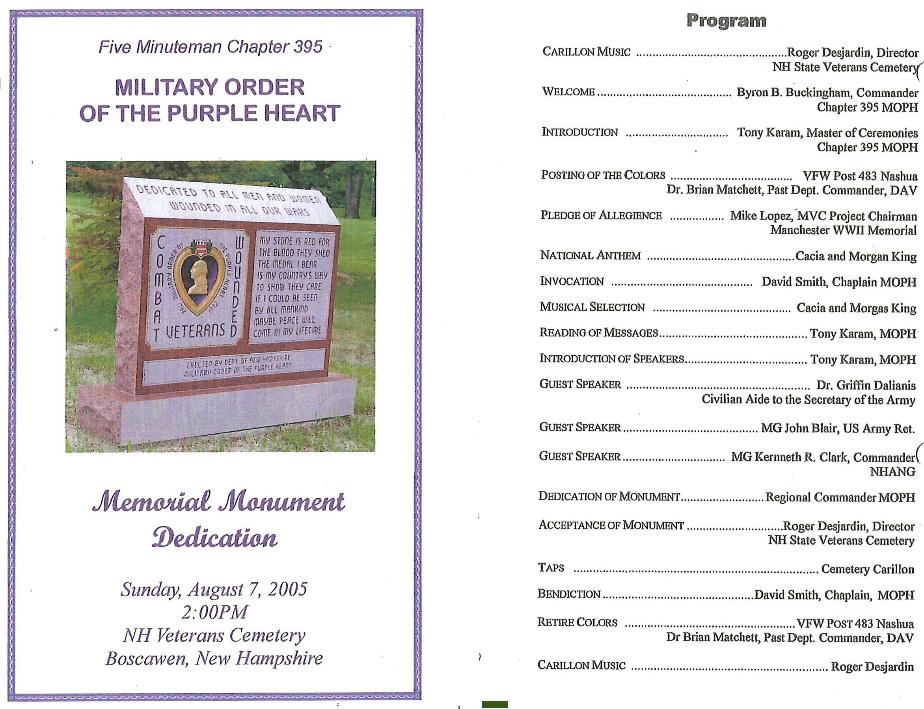 New Hampshire State Veterans Cemetery - Purple Heart Memorial Dedication