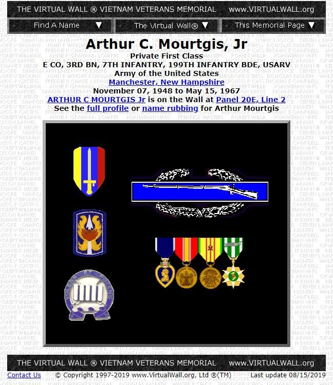 Arthur C Mourtgis Jr Manchester NH Vietnam War Casualty