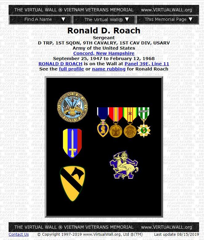Donald R Roach Concord NH Vietnam War Casualty