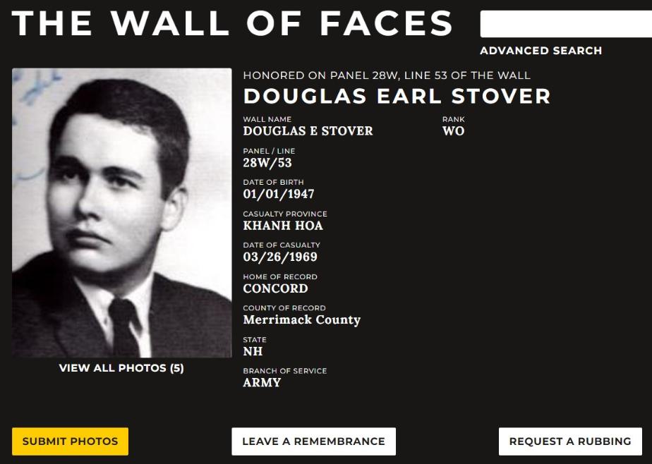 Douglas Earl Stover Concord NH Vietnam War Casualty