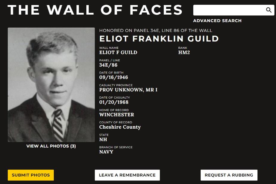 Eliot Franklin Guild Winchester NH Vietnam War Casualty