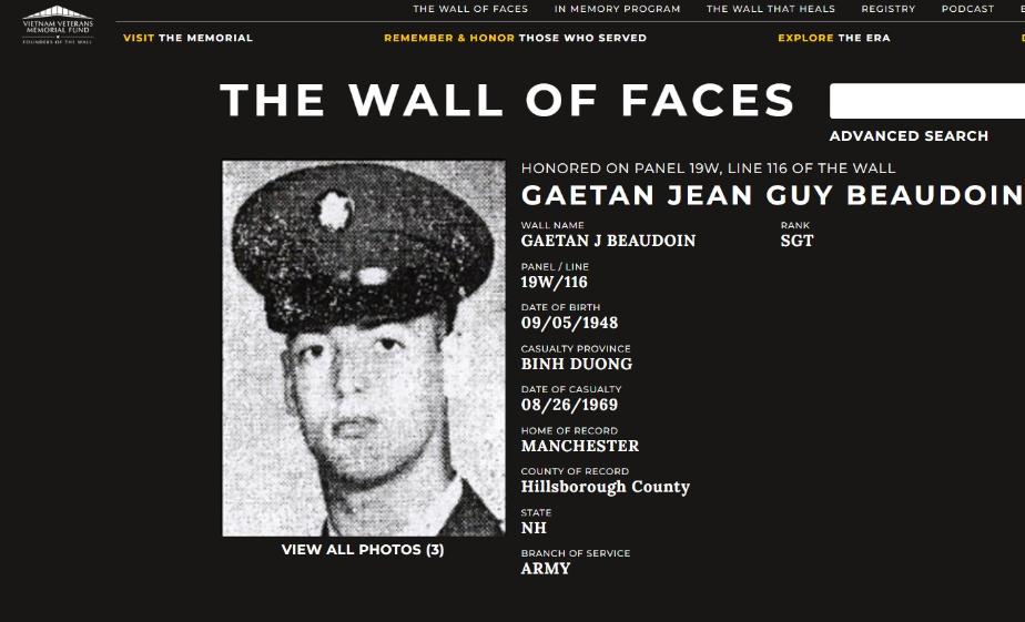 Gaetan Jean Guy Beaudoin Manchester NH Vietnam War Casualty