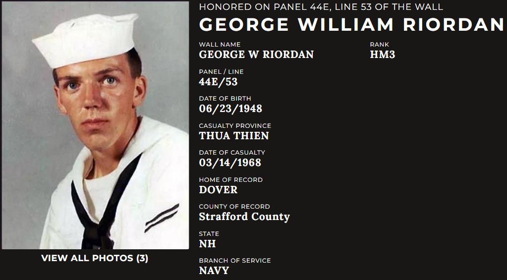 George William Riordan Dover NH Vietnam Casualty