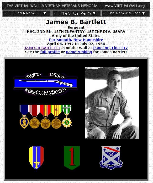 James B Bartlett Portsmouth NH Vietnam War Casualty