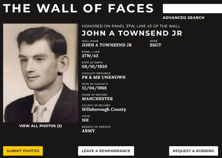 John A Townsend Jr Manchester NH Vietnam War Casualty 