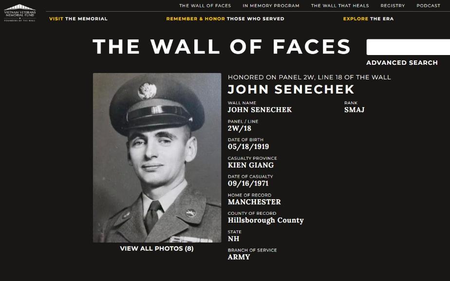 John Senechek Manchester Nh Vietnam War Casualty