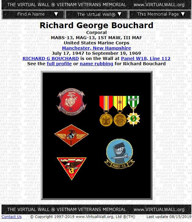 Richard George Bouchard Manchester NH Vietnam War Casualty
