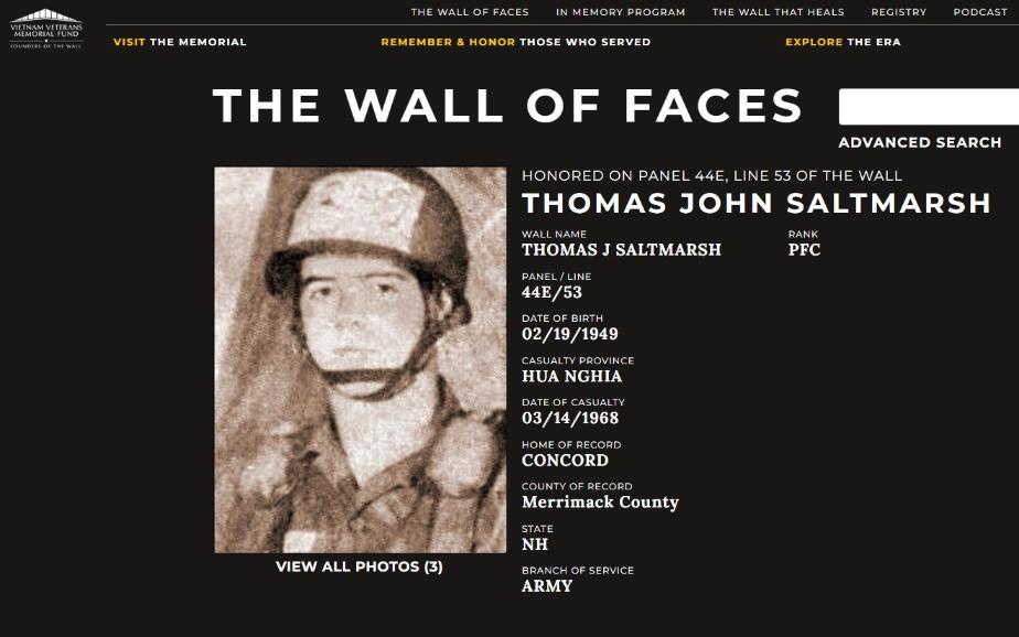 Thomas John Saltmarsh Concord Nh Vietnam War Casualty