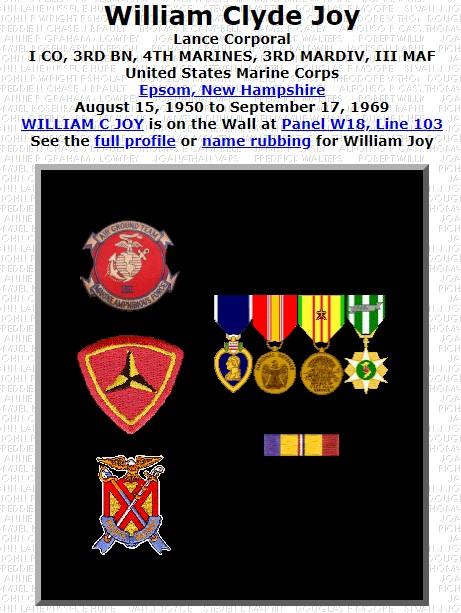 William Clyde Joy - Epsom NH Vietnam Casualty