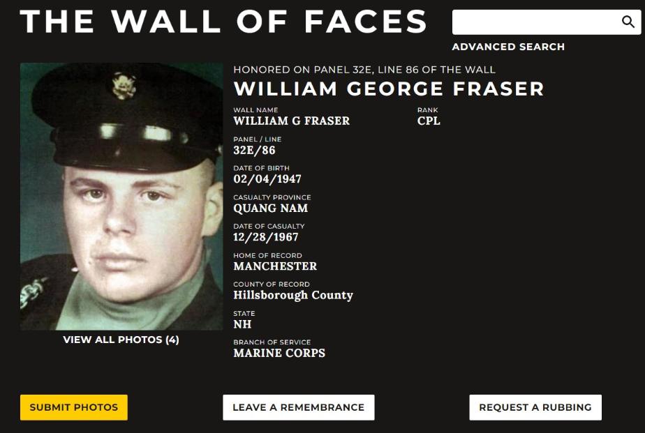 William George Frasier Manchester NH Vietnam War Casualty