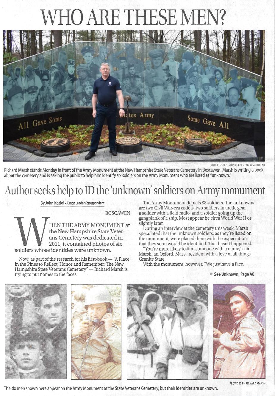 Richard Marsh Union Leader Article - U.S. Army monument at the NH State Veterans Cemetery