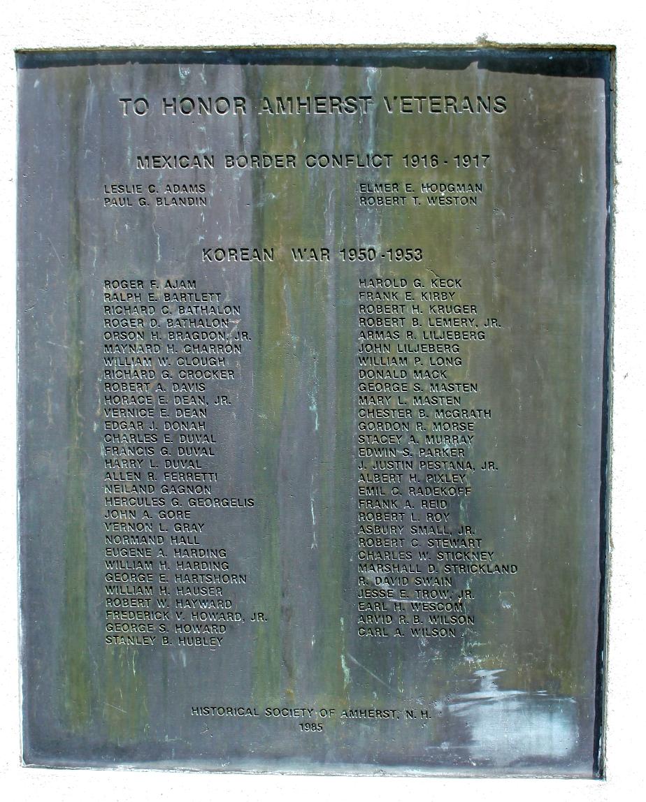 Amherst New Hampshire Korean War Veterans Honor Roll