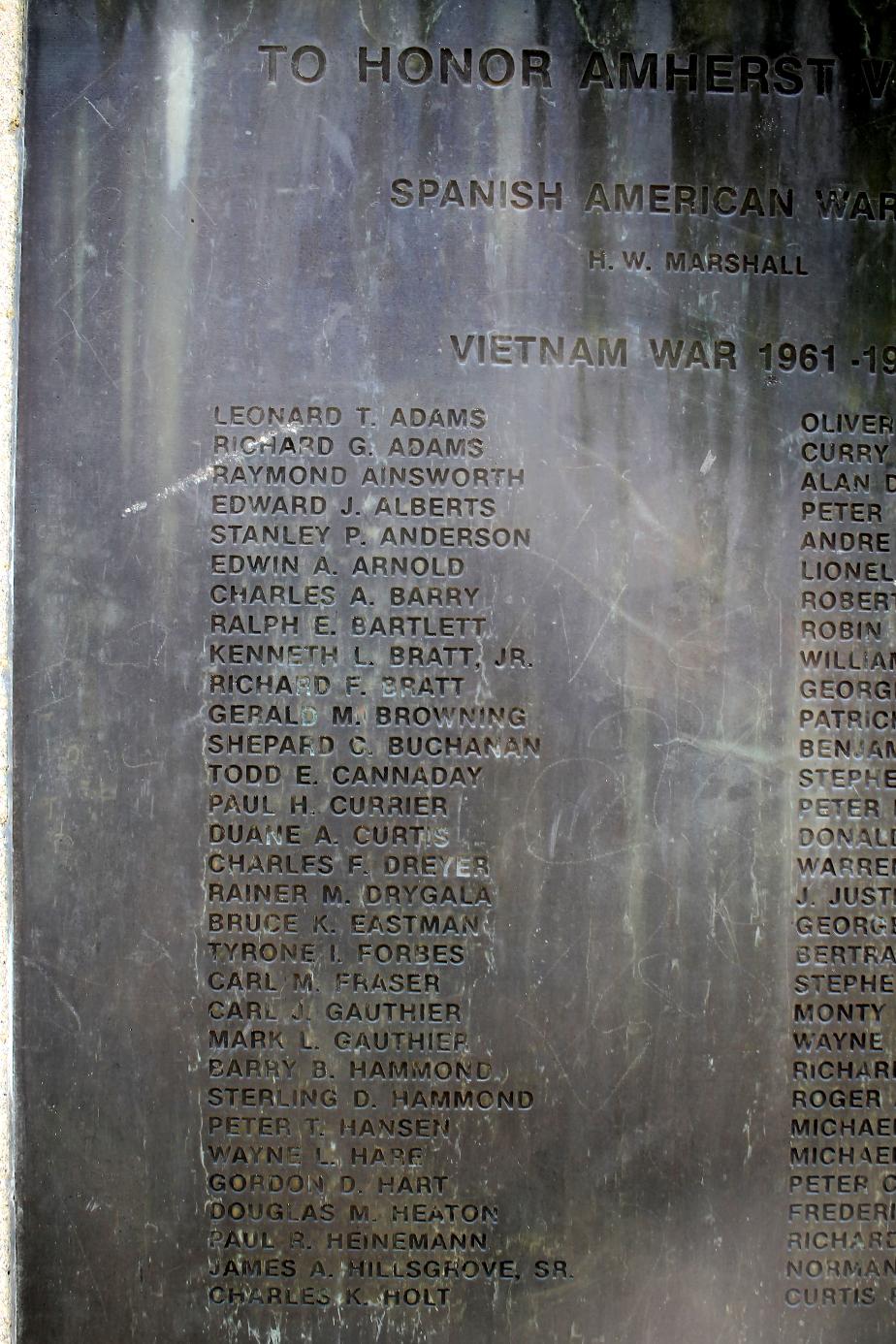 Amherst New Hampshire Vietnam War Veterans Honor Roll