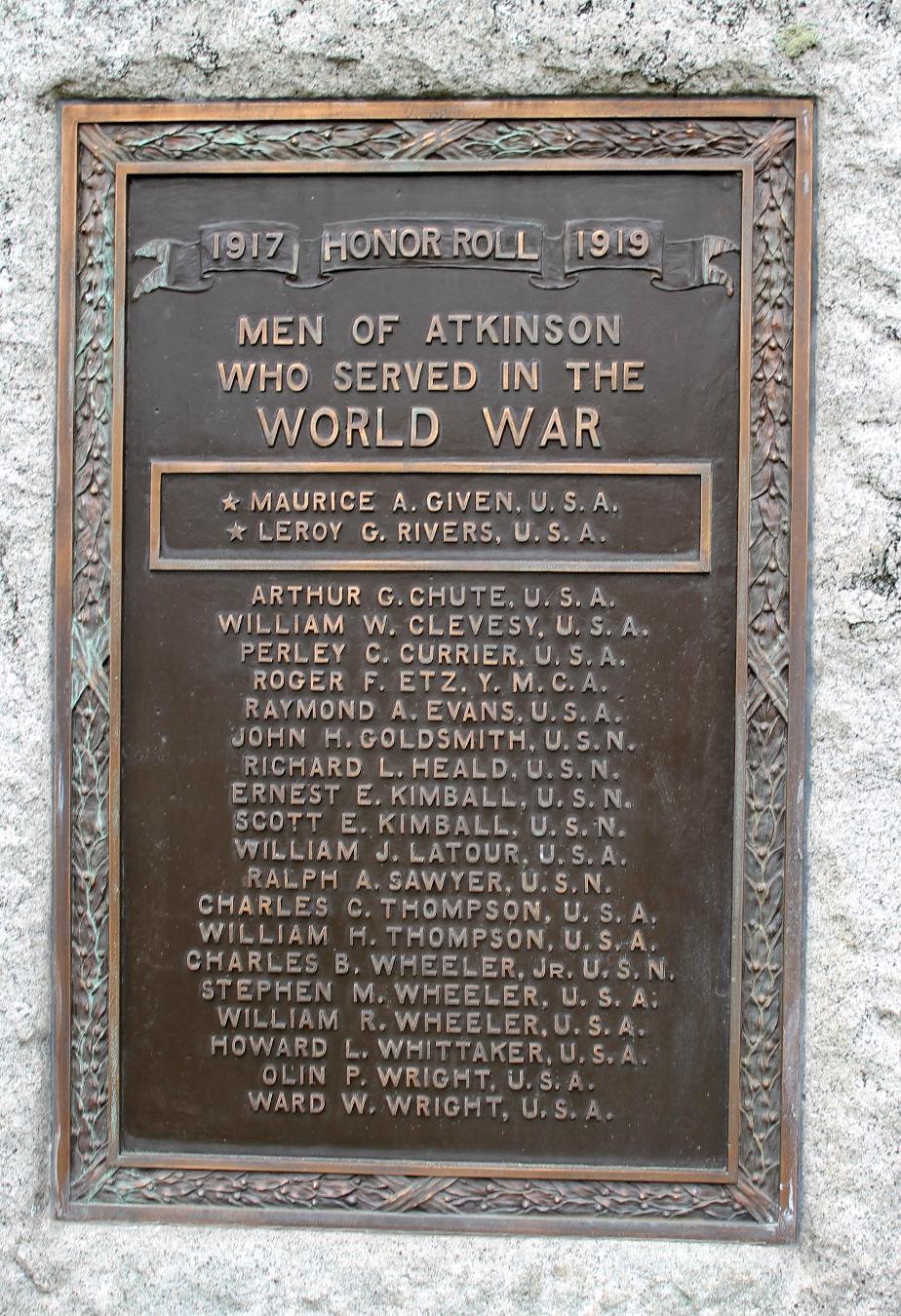 Atkinson New Hampshire World War I Veterans Memorial