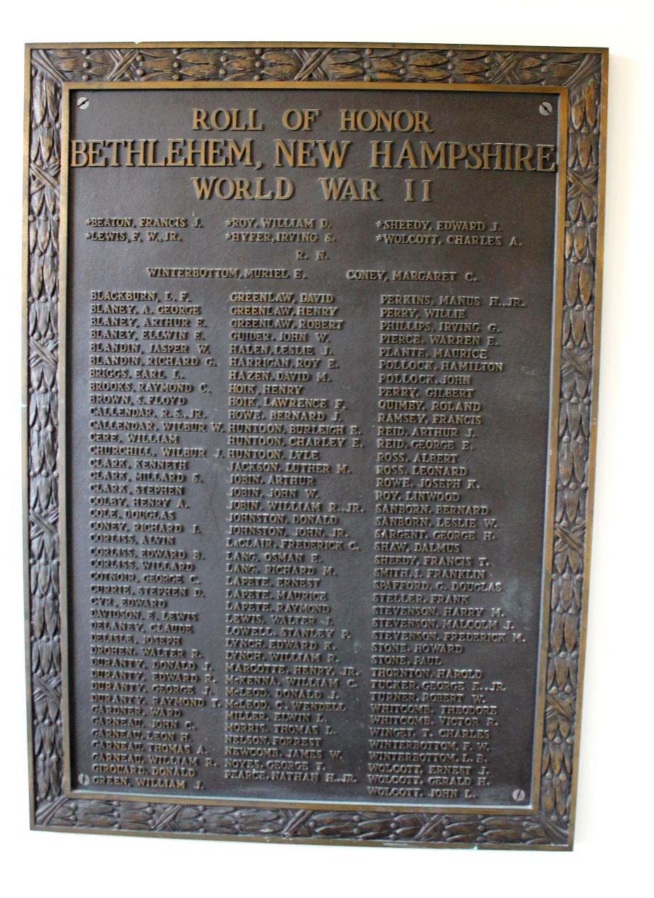 Bethlehem New Hampshire World War II Honor Roll