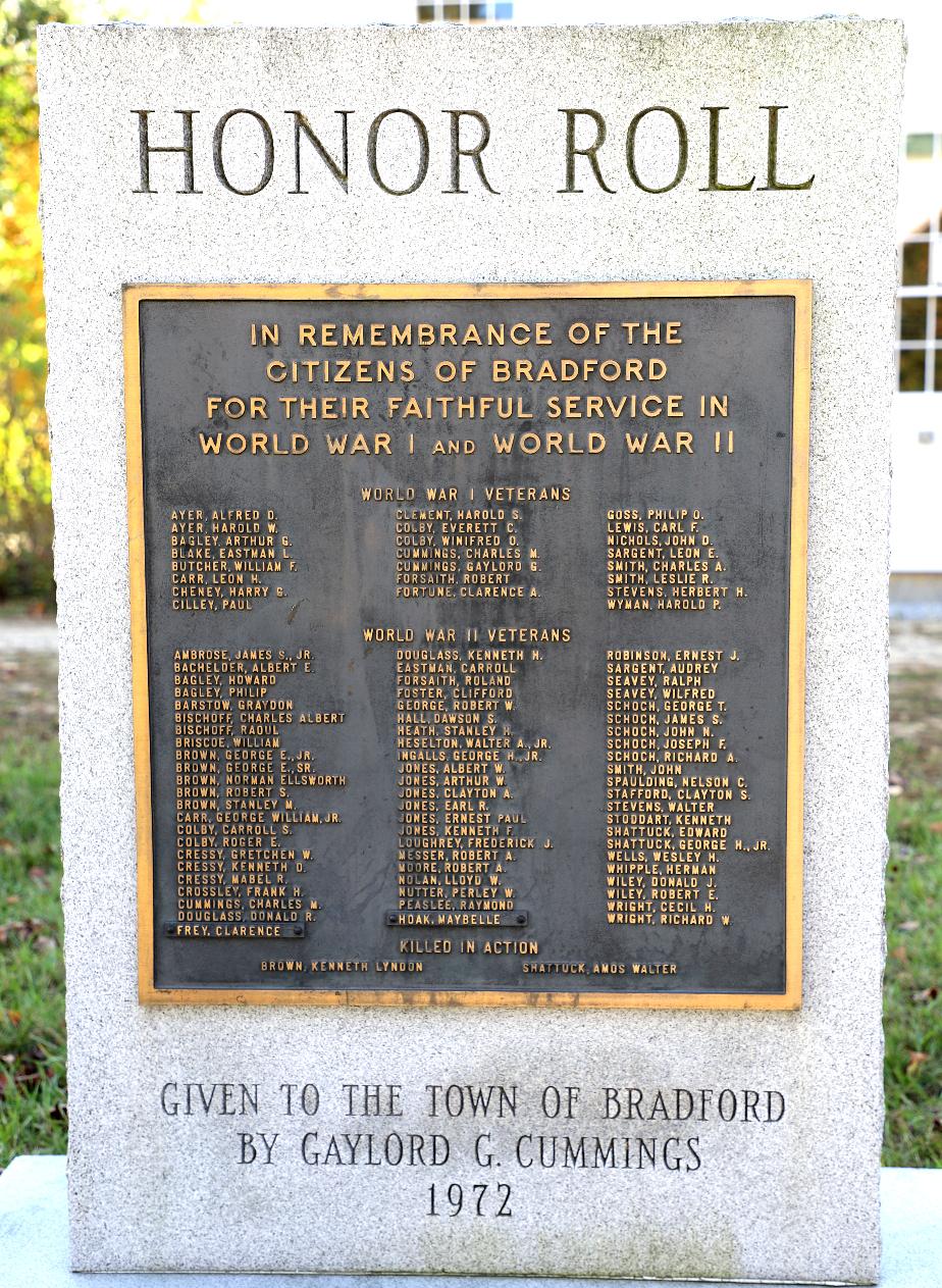 Bradford New Hampshire World War I & World War II Veterans Memorial