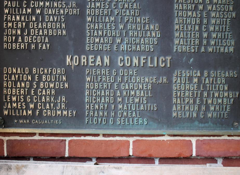 Deerfield New Hampshire Korean War Veterans Honor Roll