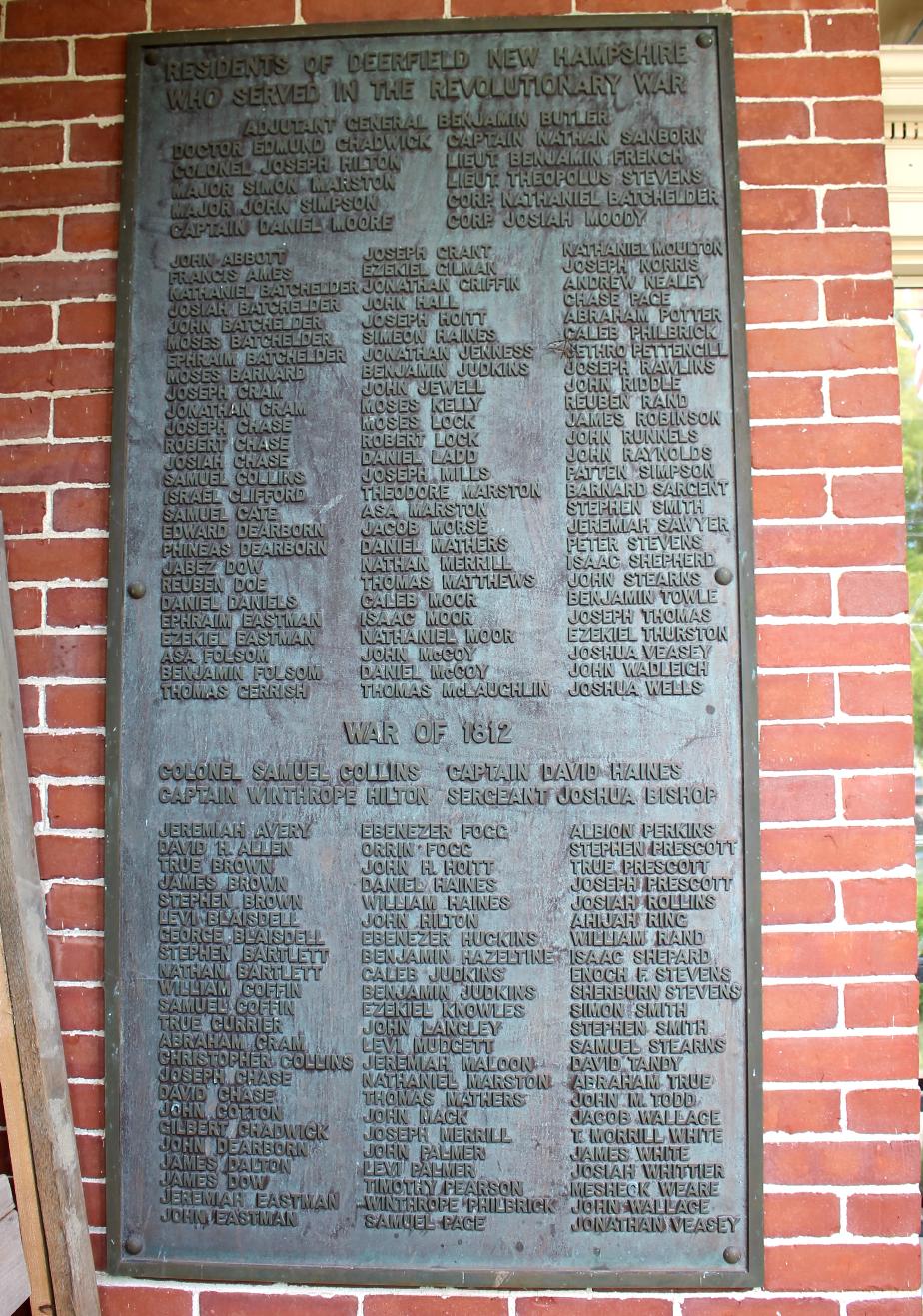 Deerfield New Hampshire Revolutionary War & War of 1812 Veterans Honor Roll