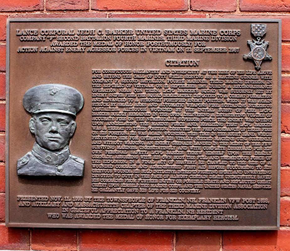 Franklin New Hampshire Medal of Honor Recipient Jedh C Barker - Vietnam War