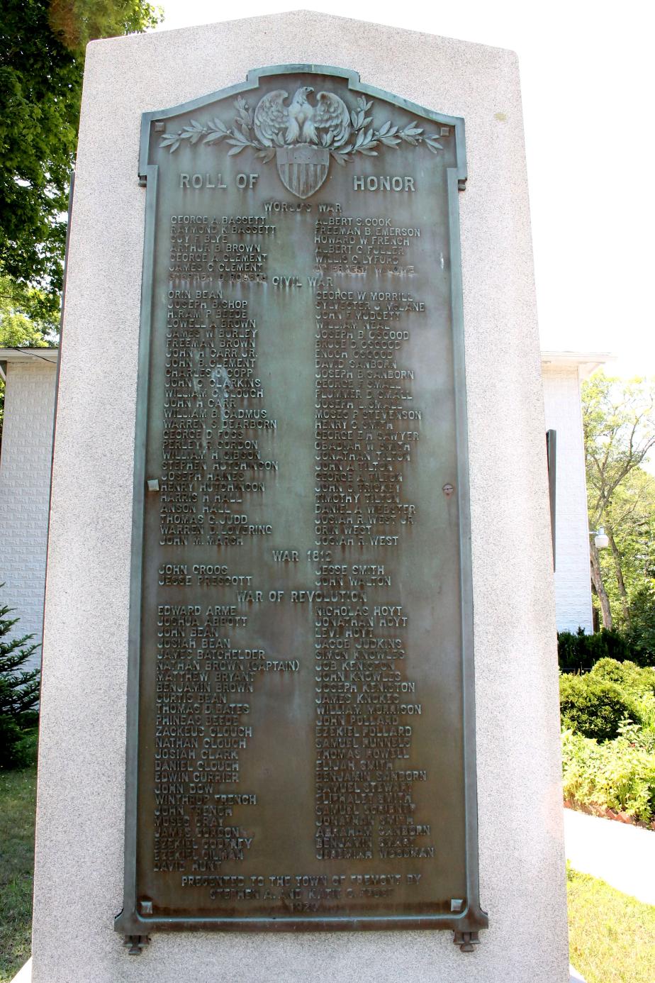 Fremont NH Revolutionary War - Civil War & World War I Veterans Memorial