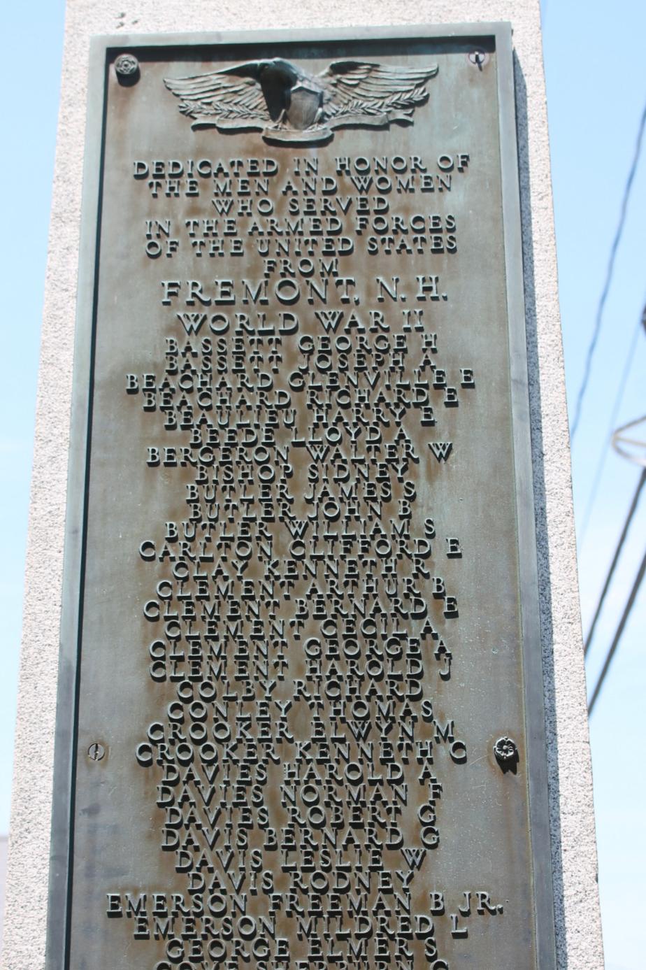 Fremont NH World War II Veterans Memorial