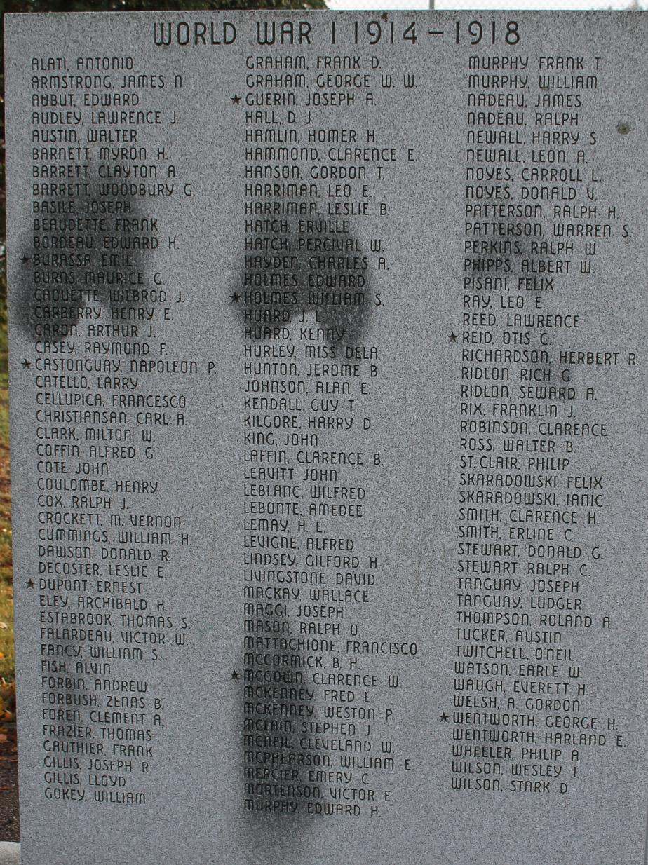 Gorham New Hampshire World War I Veterans Honor Roll