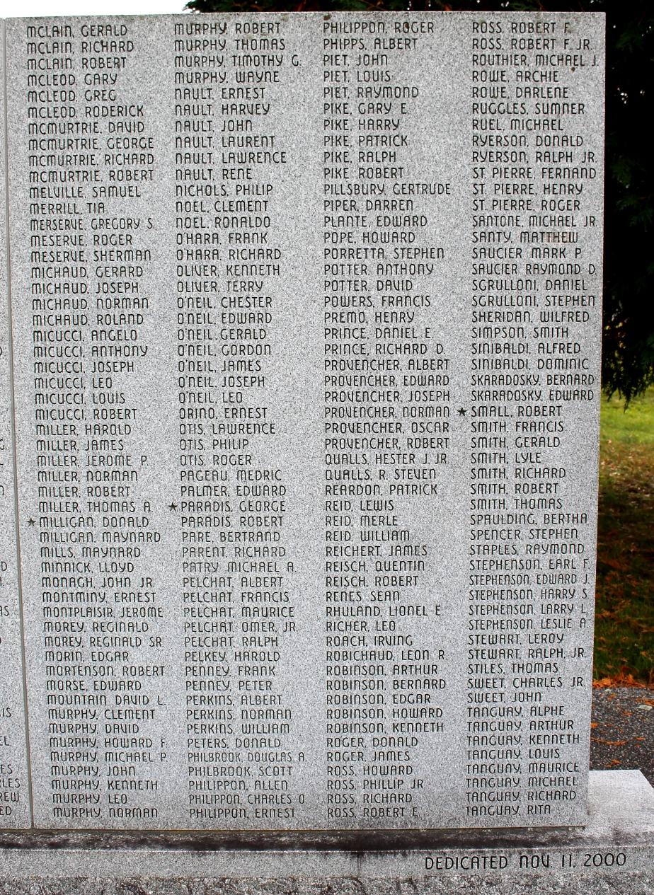 Gorham New Hampshire World War II, Korean War, Vietnam War & Persian Gulf War Veterans Honor Roll