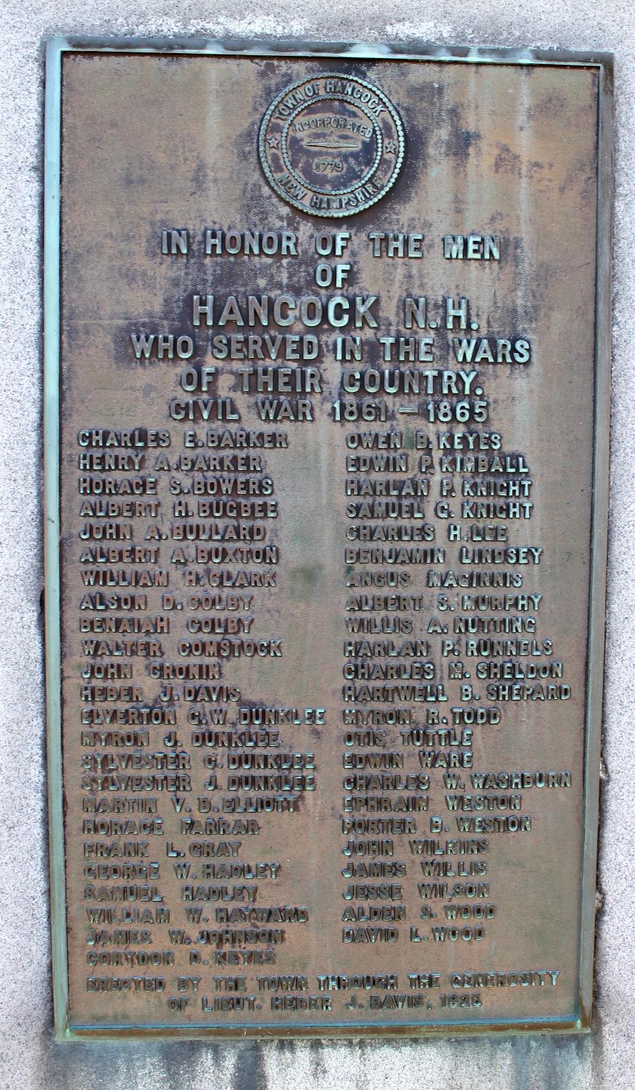 Hancock NH Civil War Veterans Memorial