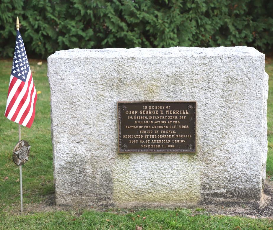 Hooksett New Hampshire Veterans Memorial Park - Coproral George E Merrill World War I Veterans Memorial
