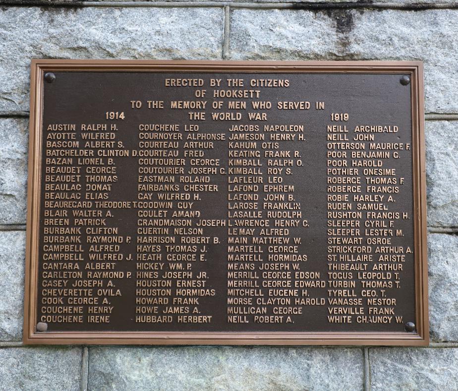 Hooksett New Hampshire World War I Veterans Memorial