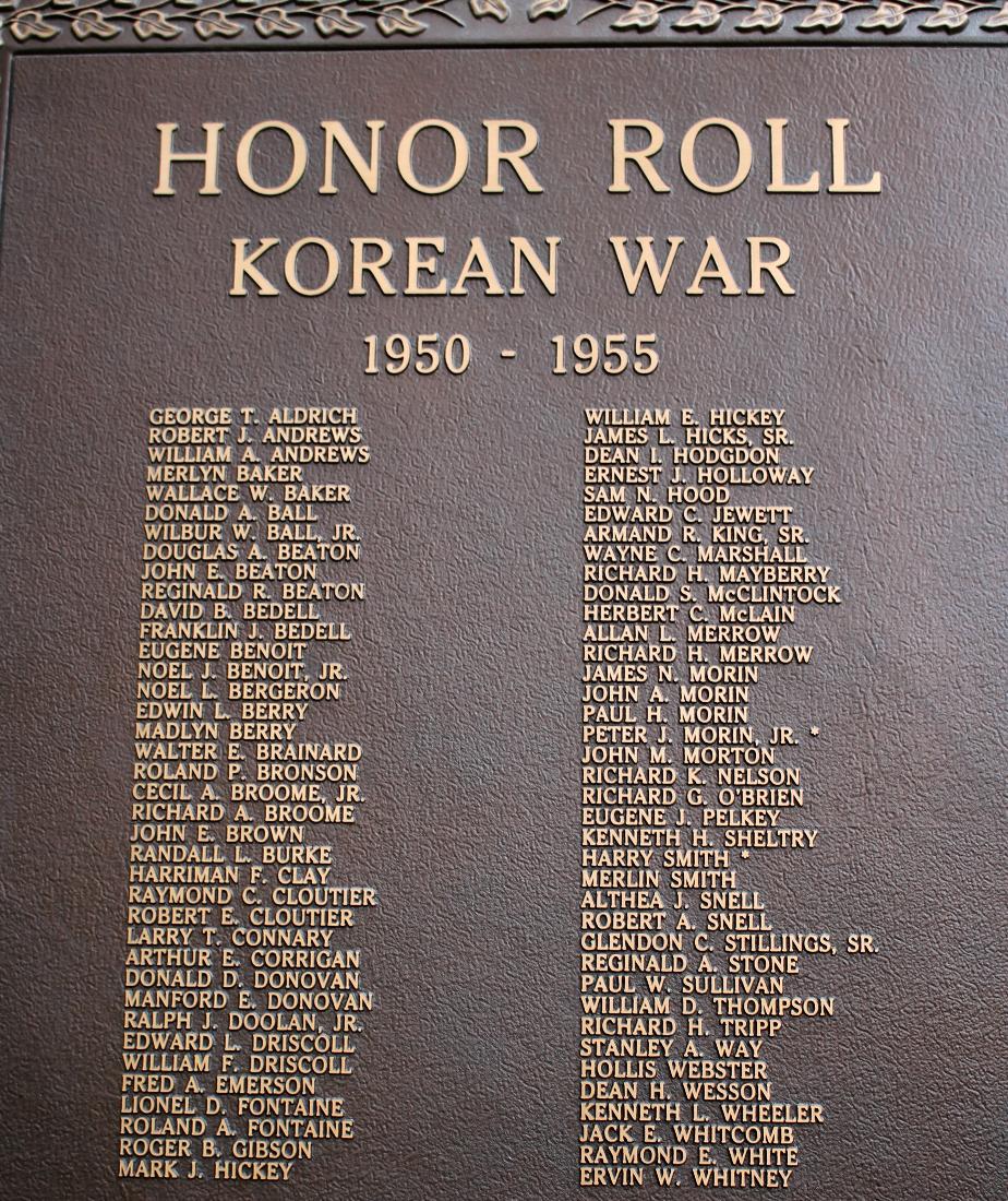 Lancaster New Hampshire Veterans Memorial - Korean War