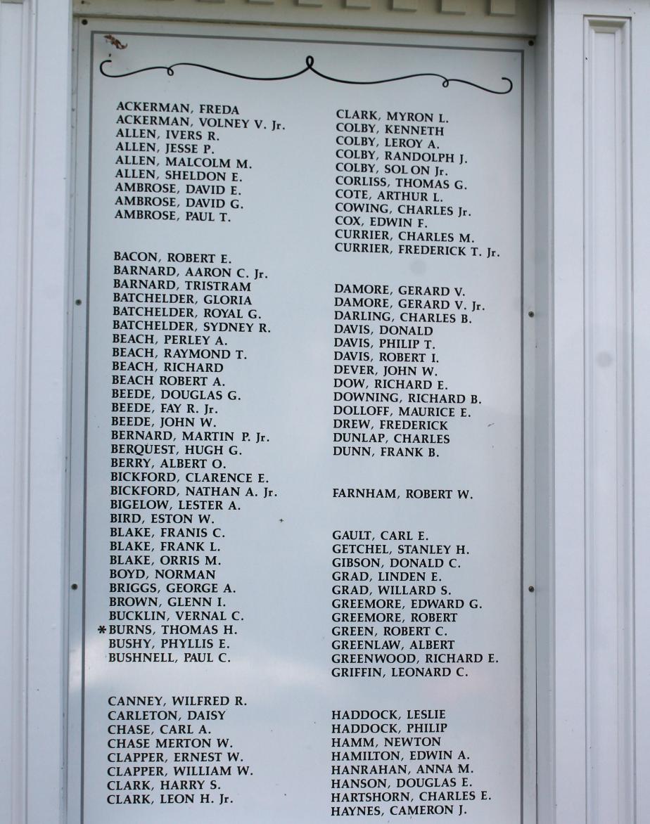 Meredith New Hampshire World War II Veterans Honor Roll