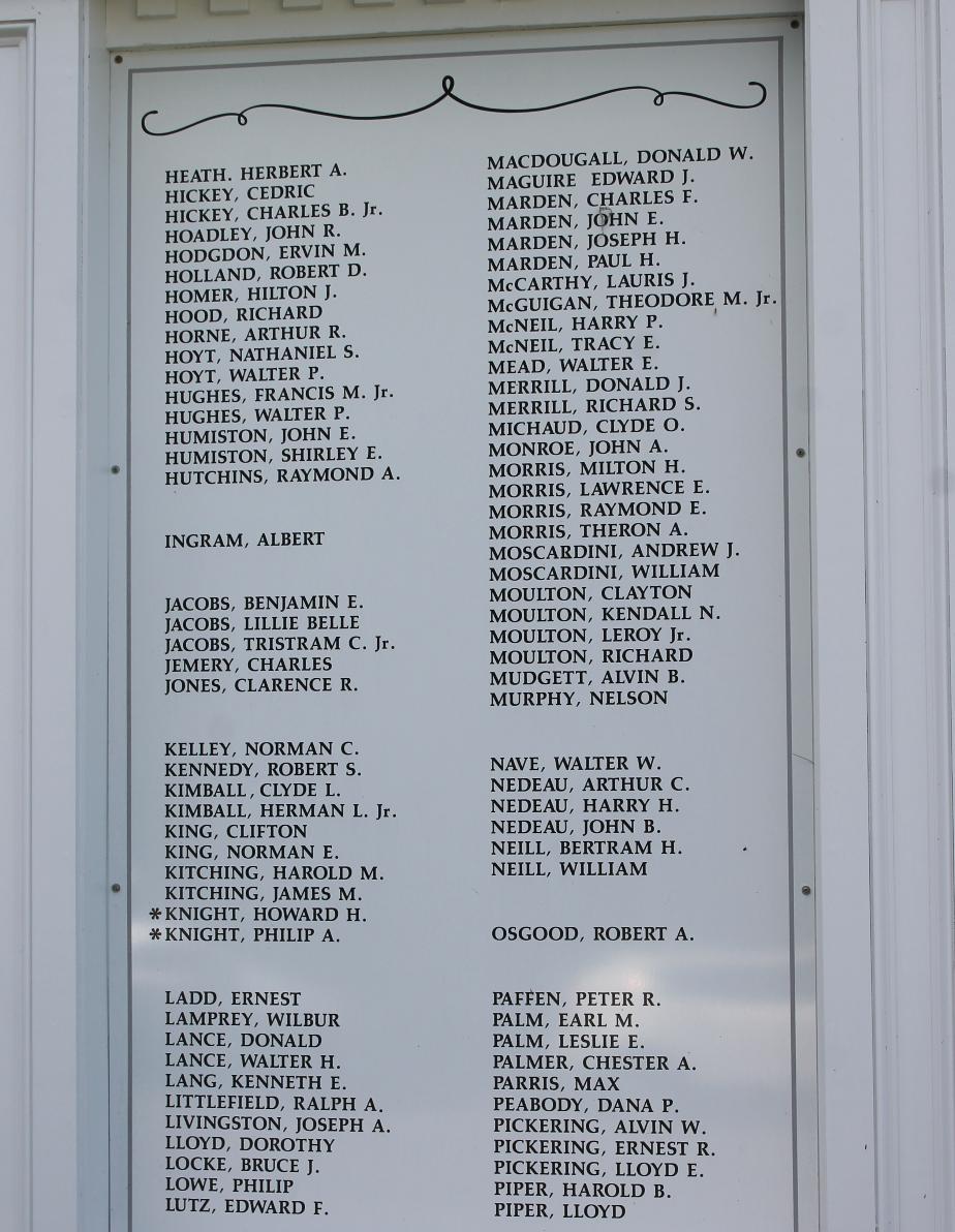 Meredith New Hampshire World War II Veterans Honor Roll