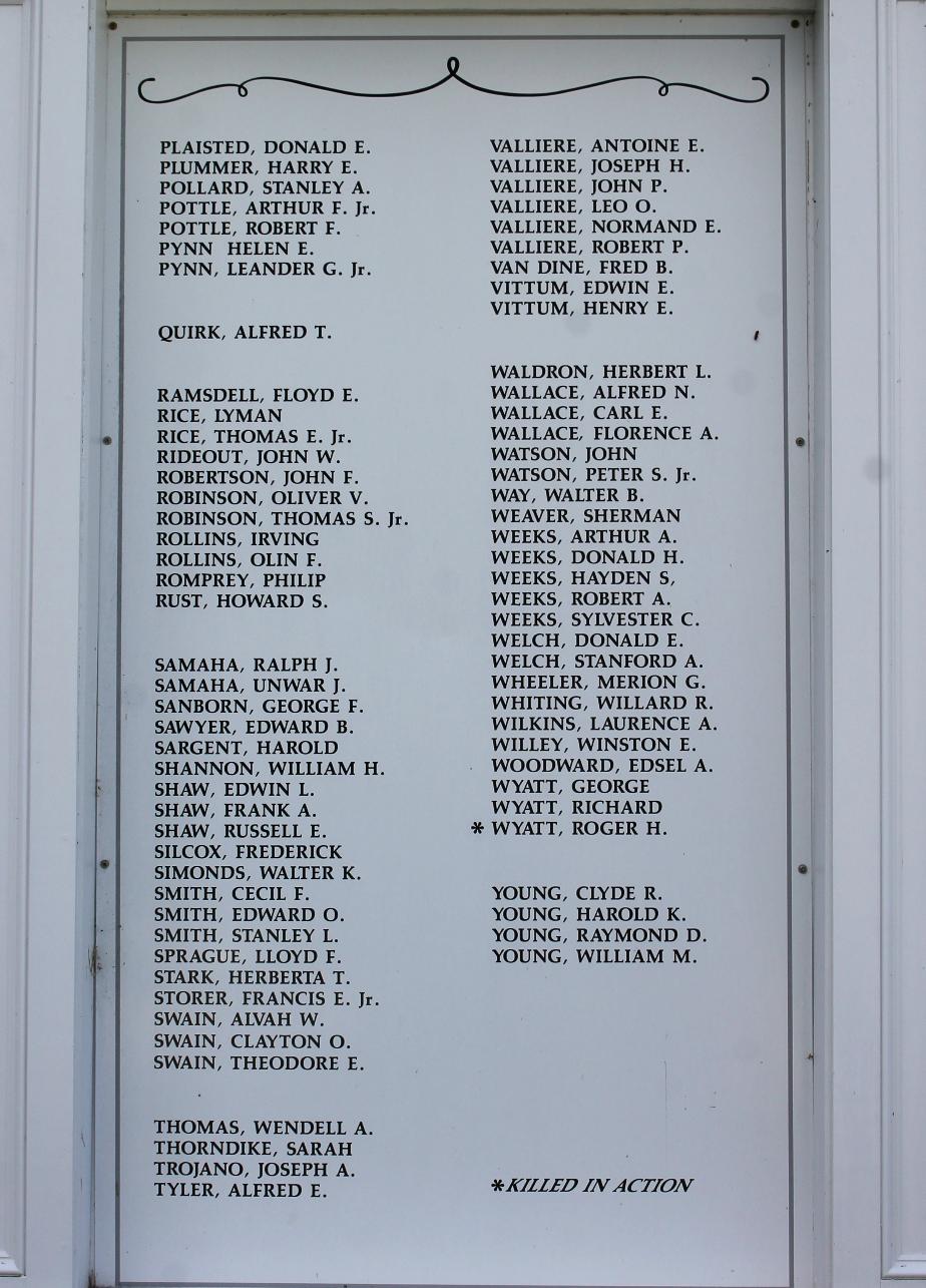 Meredith New Hampshire World War II Veterans Honor Roll