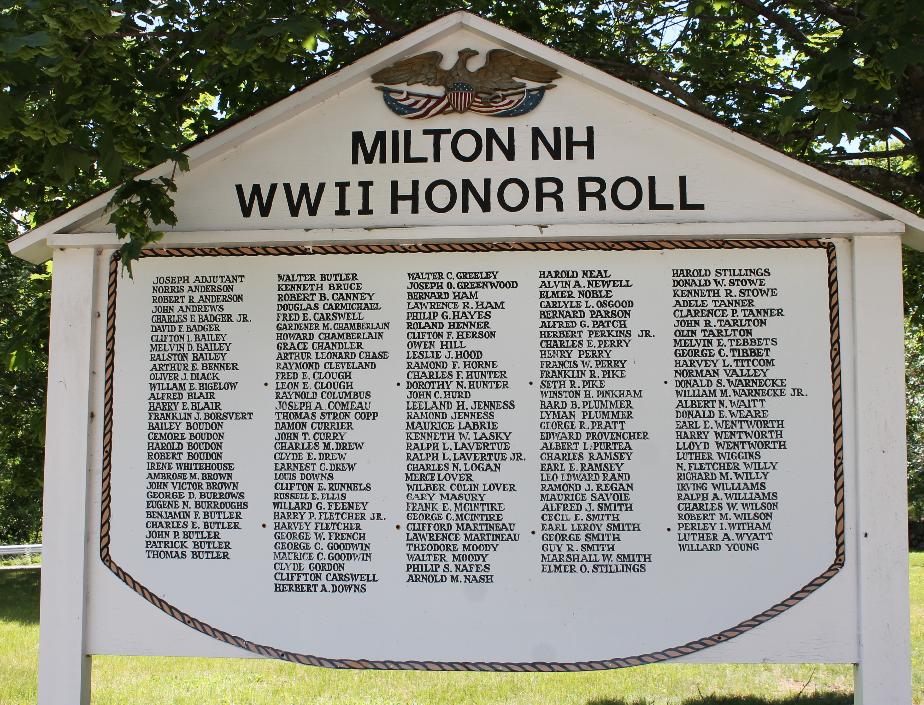 Milton New Hampshire World War II Honor Roll