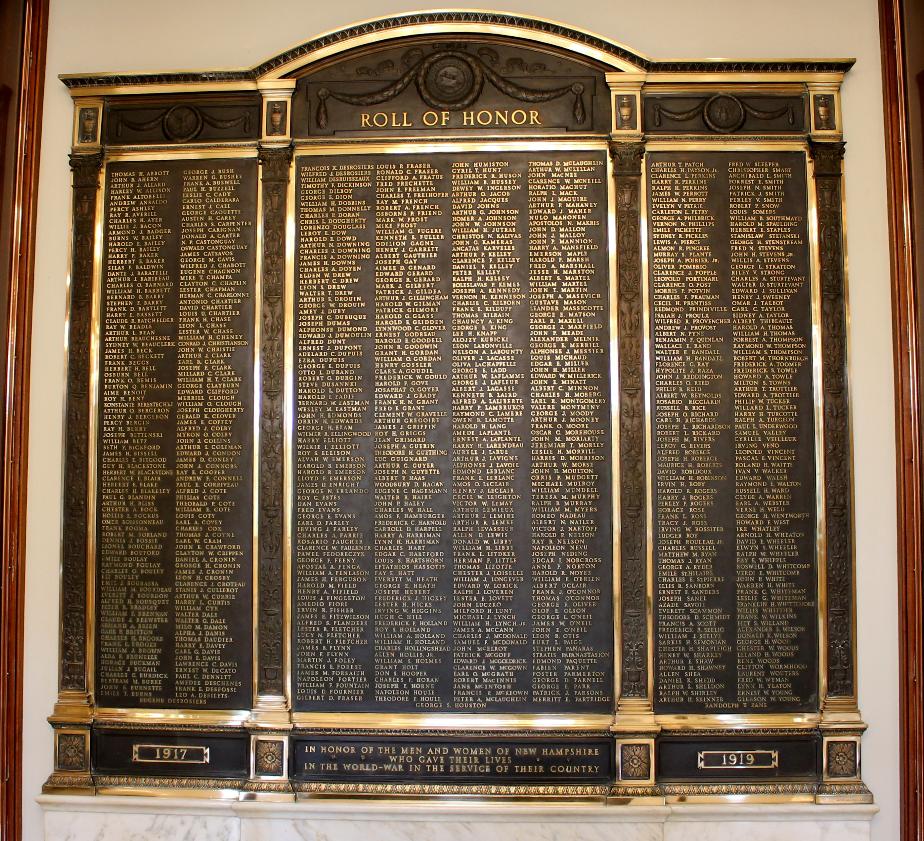 New Hampshire World War I Veterans Honor Roll - New Hampshire State House