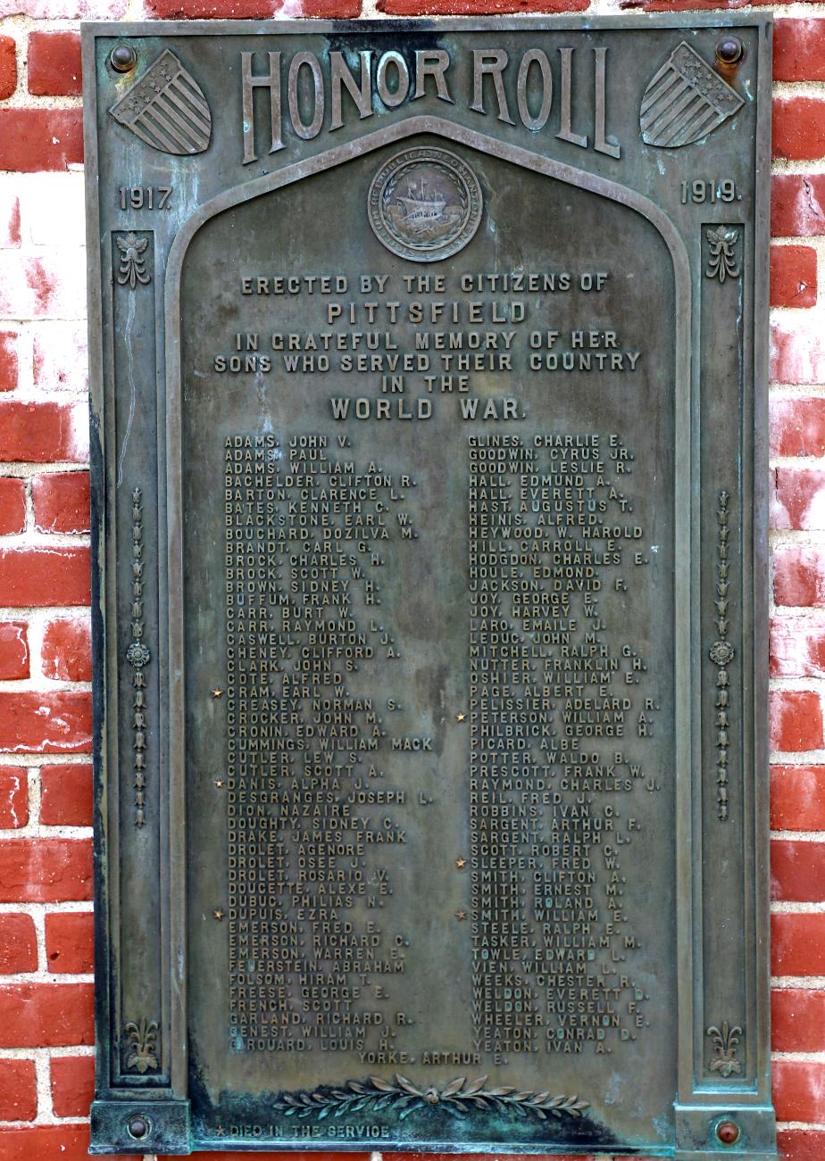 Pittsfield New Hampshire World War I Veterans Honor Roll - Town Hall