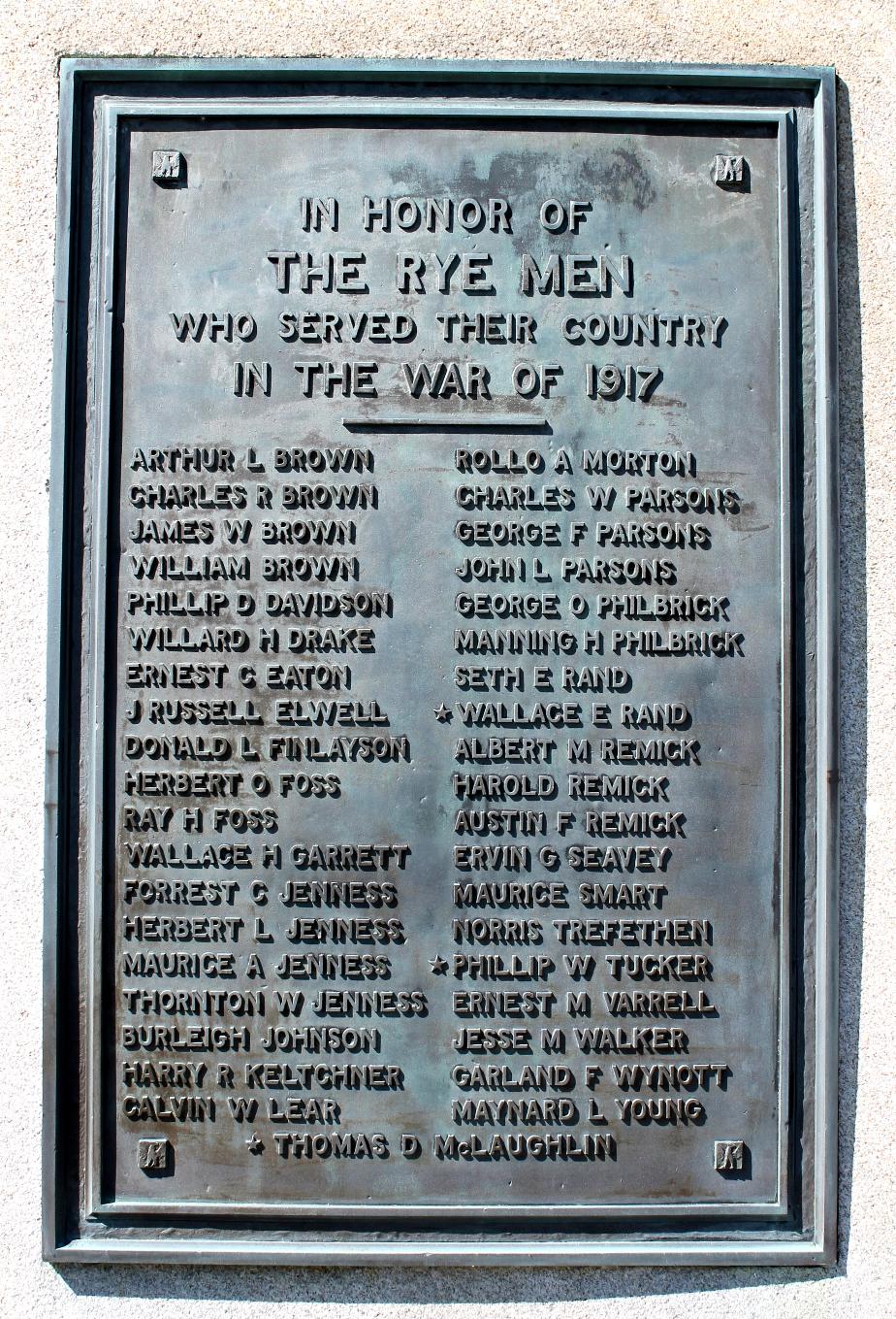 Rye New Hampshire World War I Veterans Memorial